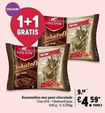 Delhaize Karamellen met pure chocolade côte d`or aanbieding