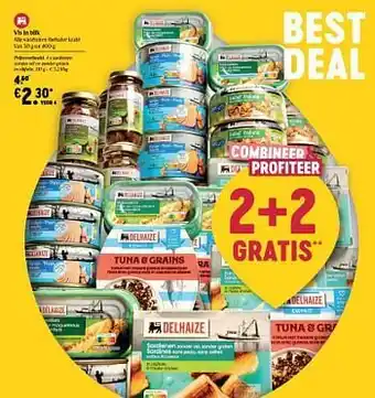 Delhaize Sardienen zonder vel en zonder graten in olijfolie aanbieding