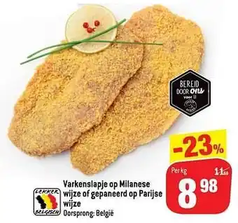 Varkenslapje op milanese wijze of gepaneerd op parijse wijze