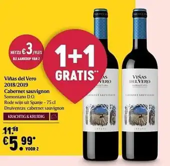 Delhaize Viñas del vero 2018-2019 cabernet sauvignon somontano d.o. rode wijn uit spanje aanbieding