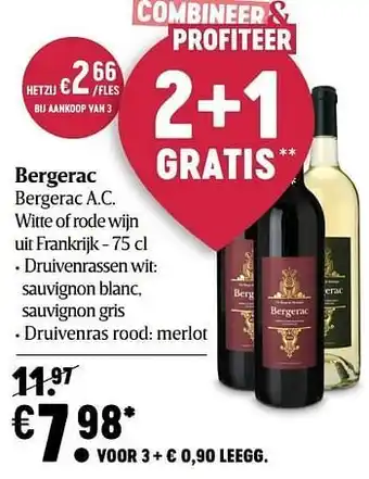 Delhaize Bergerac bergerac a.c. witte of rode wijn uit frankrijk aanbieding
