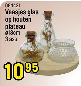 Happyland Vaasjes glas op houten plateau aanbieding