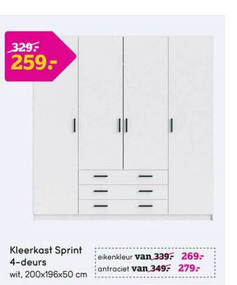 Leen Bakker Kleerkast Sprint 4-deurs aanbieding