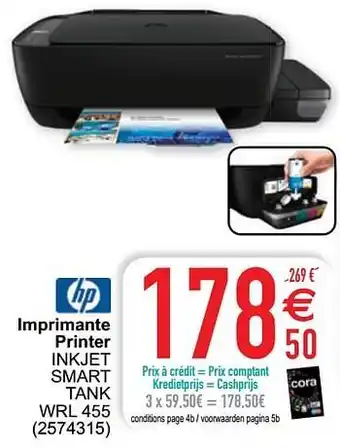 Cora Hp imprimante printer inkjet smart tank wrl 455 aanbieding
