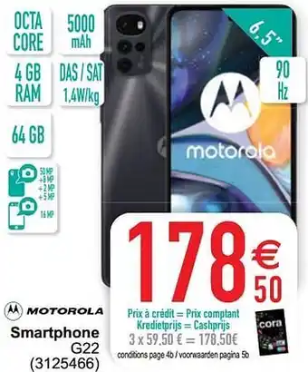 Cora Motorola smartphone g22 aanbieding