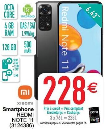 Cora Xiaomi smartphone redmi note 11 aanbieding