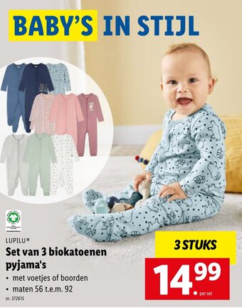 Lupilu Set van 3 biokatoenen pyjama's