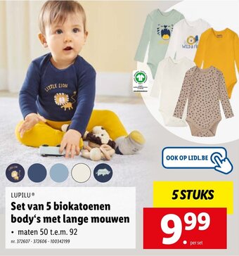 Lidl Lupilu Set van 5 biokatoenen body's met lange mouwen aanbieding