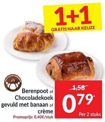Intermarché Berenpoot of chocoladekoek gevuld met banaan of crème aanbieding