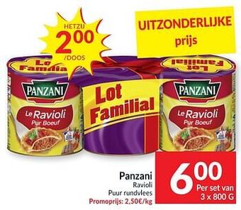 Intermarché Panzani ravioli puur rundvlees aanbieding