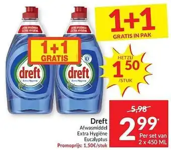 Intermarché Dreft afwasmiddel extra hygiëne eucalyptus aanbieding