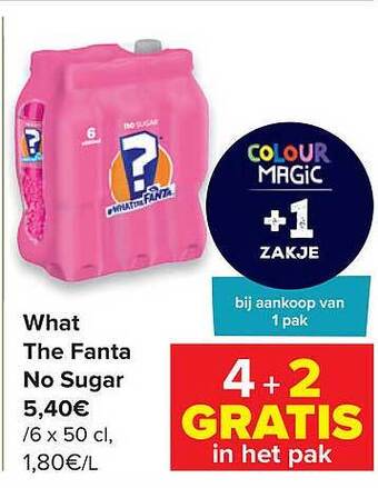 Carrefour What The Fanta No Sugar aanbieding