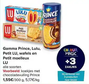 Carrefour Gamma Prince, Lulu, Petit Lu, Wafels En Petit Moelleux Lu aanbieding