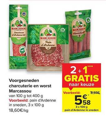 Carrefour Voorgesneden Charcuterie En Worst Marcassou aanbieding