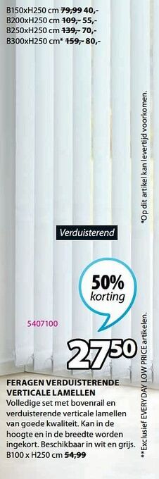 Jysk Feragen verduisterende verticale lamellen aanbieding