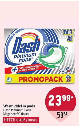 Delhaize Wasmiddel In Pods Dash Platinum Pods Megabox aanbieding