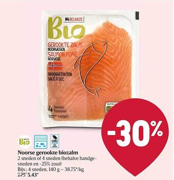Delhaize Noorse Gerookte Biozalm aanbieding