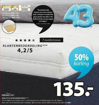 Jysk Gold F15 Schuimmatras aanbieding