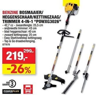 Hubo Powerplus benzine bosmaaier- heggenschaar-kettingzaag- trimmer 4-in-1 powxg3026 aanbieding