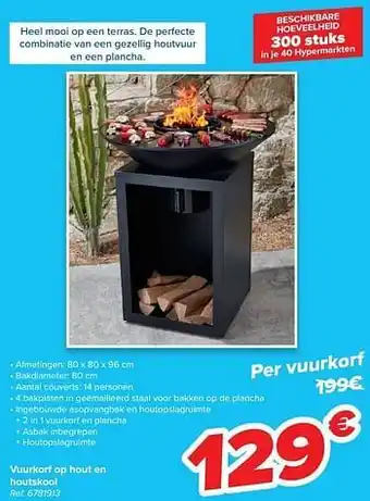 Carrefour Vuurkorf op hout en houtskool aanbieding