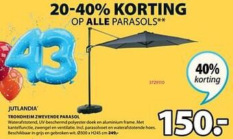 Jysk Trondheim zwevende parasol aanbieding