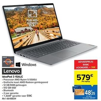 Carrefour Lenovo ideapad 3 15alc aanbieding