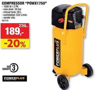 Hubo Powerplus compressor powx1750 aanbieding