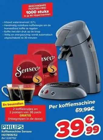 Carrefour Philips koffiemachine senseo hd7806-52 aanbieding