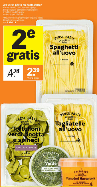 Albert Heijn AH Verse pasta en pastasauzen aanbieding