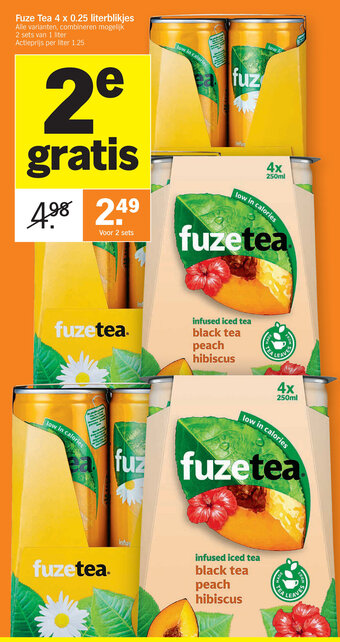 Albert Heijn Fuze Tea 4 x 0.25 literblikjes aanbieding