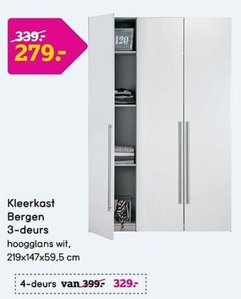 Leen Bakker Kleerkast bergen 3-deurs aanbieding