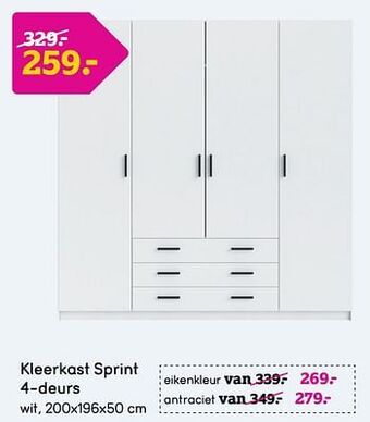 Leen Bakker Kleerkast sprint 4-deurs aanbieding