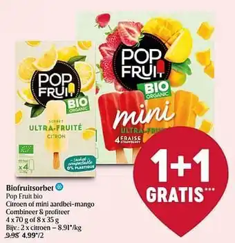 Delhaize Biofruitsorbet pop fruit bio citroen aanbieding