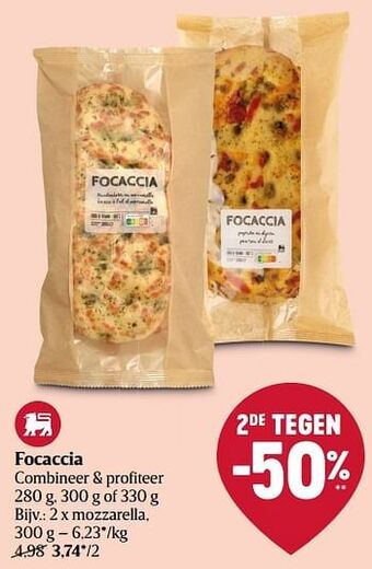 Delhaize Focaccia mozzarella aanbieding
