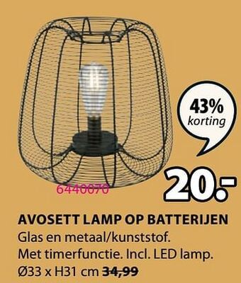 Jysk Avosett lamp op batterijen aanbieding
