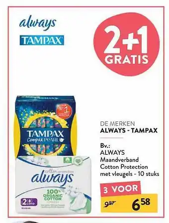 Di Always Tampax Maandverband Cotton Protection Met Vleugels aanbieding
