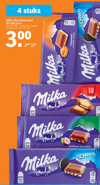 Albert Heijn Milka chocoladerepen 85-100 gram aanbieding