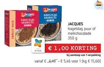 Spar Colruyt Jacques hagelslag puur of melkchocolade aanbieding