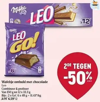 Delhaize Wafeltje omhuld met chocolade leo go! aanbieding