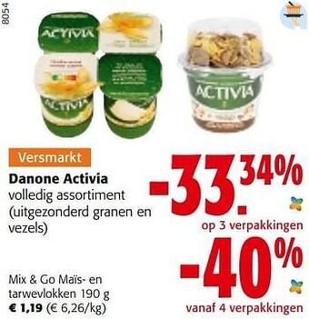Colruyt Danone activia mix + go maïs- en tarwevlokken aanbieding