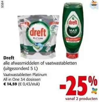 Colruyt Dreft vaatwastabletten platinum all in one aanbieding