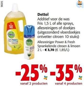 Colruyt Dettol allesreiniger power + fresh sprankelende citroen + limoen aanbieding