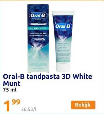 Action Oral B Tandpasta 3d White Munt aanbieding
