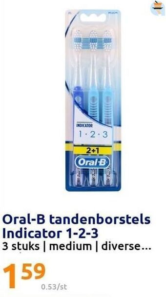 Action Oral-b tandenborstels indicator 1-2-3 aanbieding