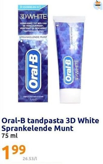 Action Oral-b tandpasta 3d white sprankelende munt aanbieding