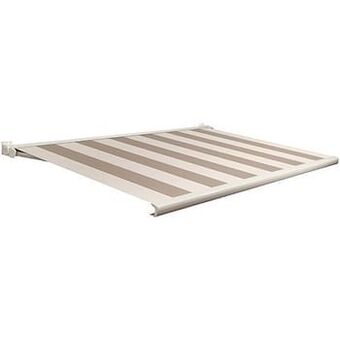 Brico Domasol zonnetent elektrisch met afstandsbediening ’Factor 20-C’ beige/wit brede strepen 450 x 300 cm aanbieding
