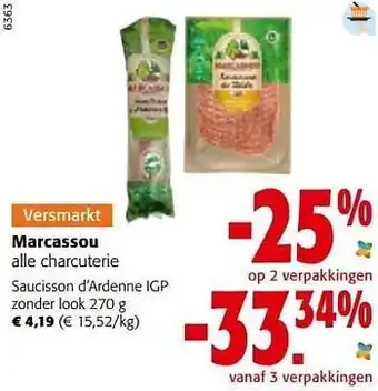 Colruyt Marcassou saucisson d’ardenne igp zonder look aanbieding
