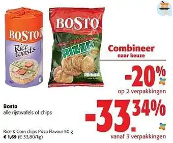 Colruyt Bosto rice + corn chips pizza flavour aanbieding