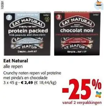 Colruyt Eat natural crunchy noten repen vol proteïne met pinda’s en chocolade aanbieding