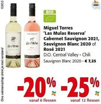 Colruyt Miguel torres las mulas reserva sauvignon blanc 2020 aanbieding